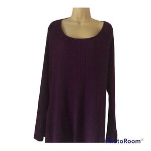 Kahlana barfield ribbed knit purple stretchy rayon twist shirt